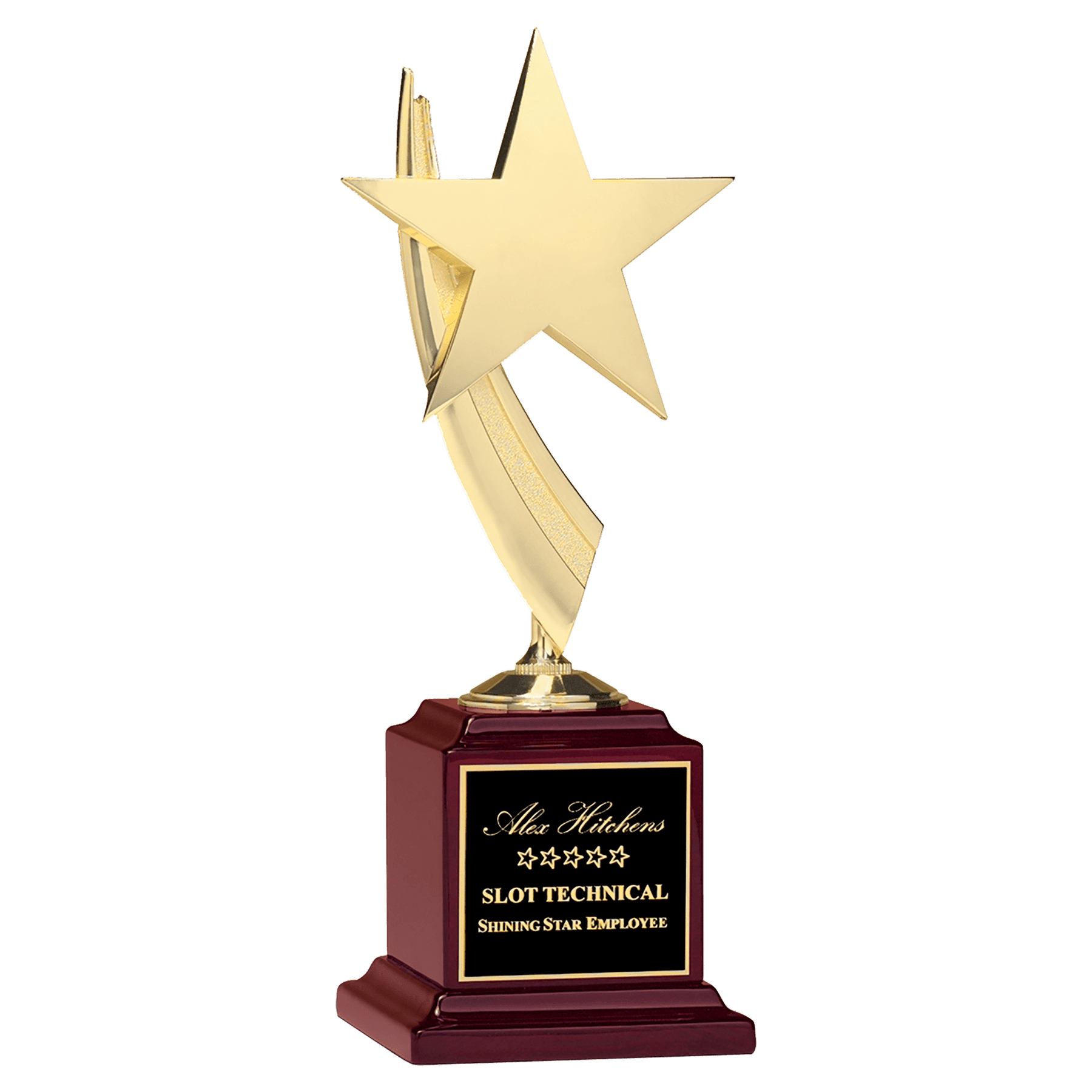 13" Star Casting in Goldtone Finish on Rosewood Piano Finish Base with Laserable Plate