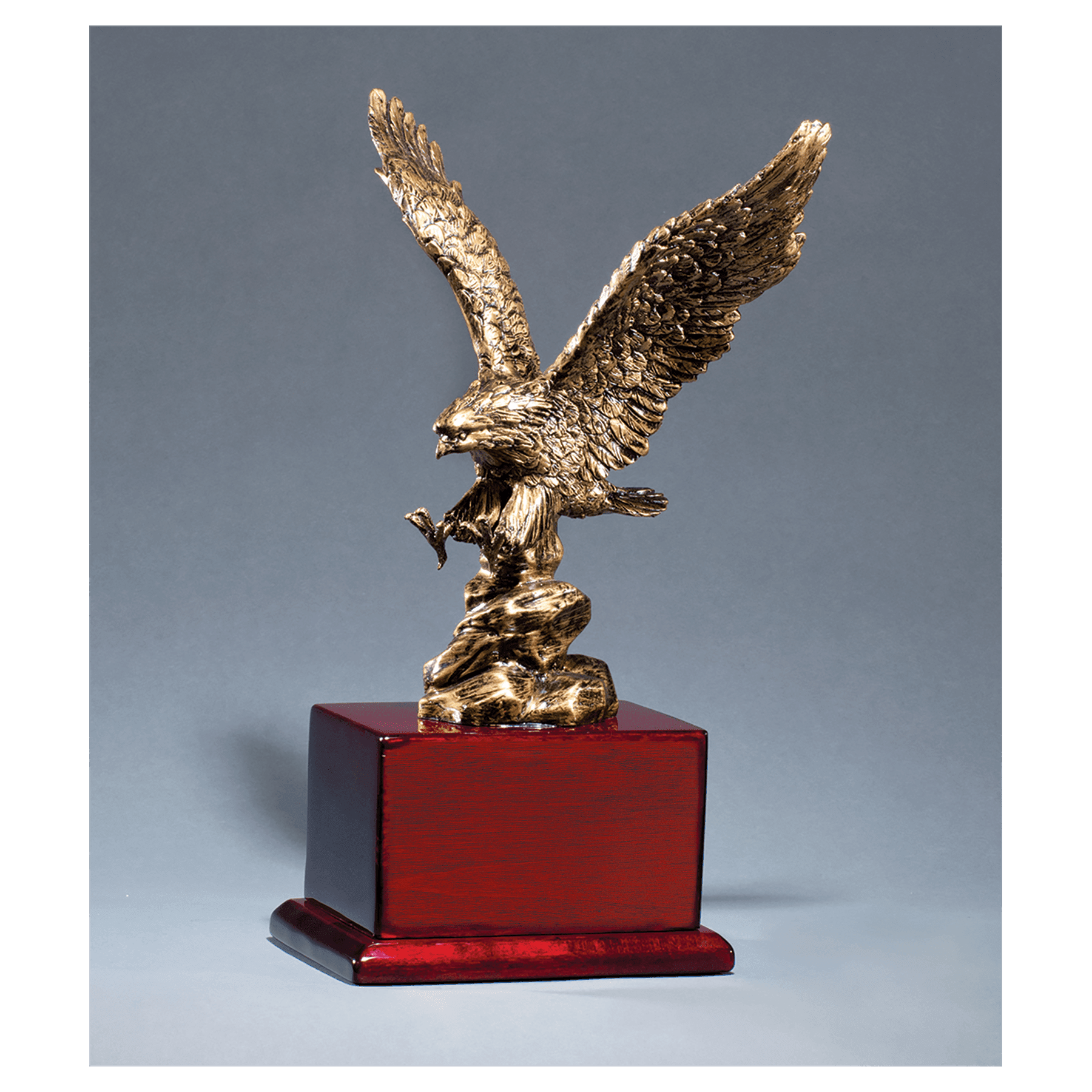 Antique Bronze Finished Eagle Resin Casting on Rosewood Piano Finish Base Laserable Brass Plate Not Included