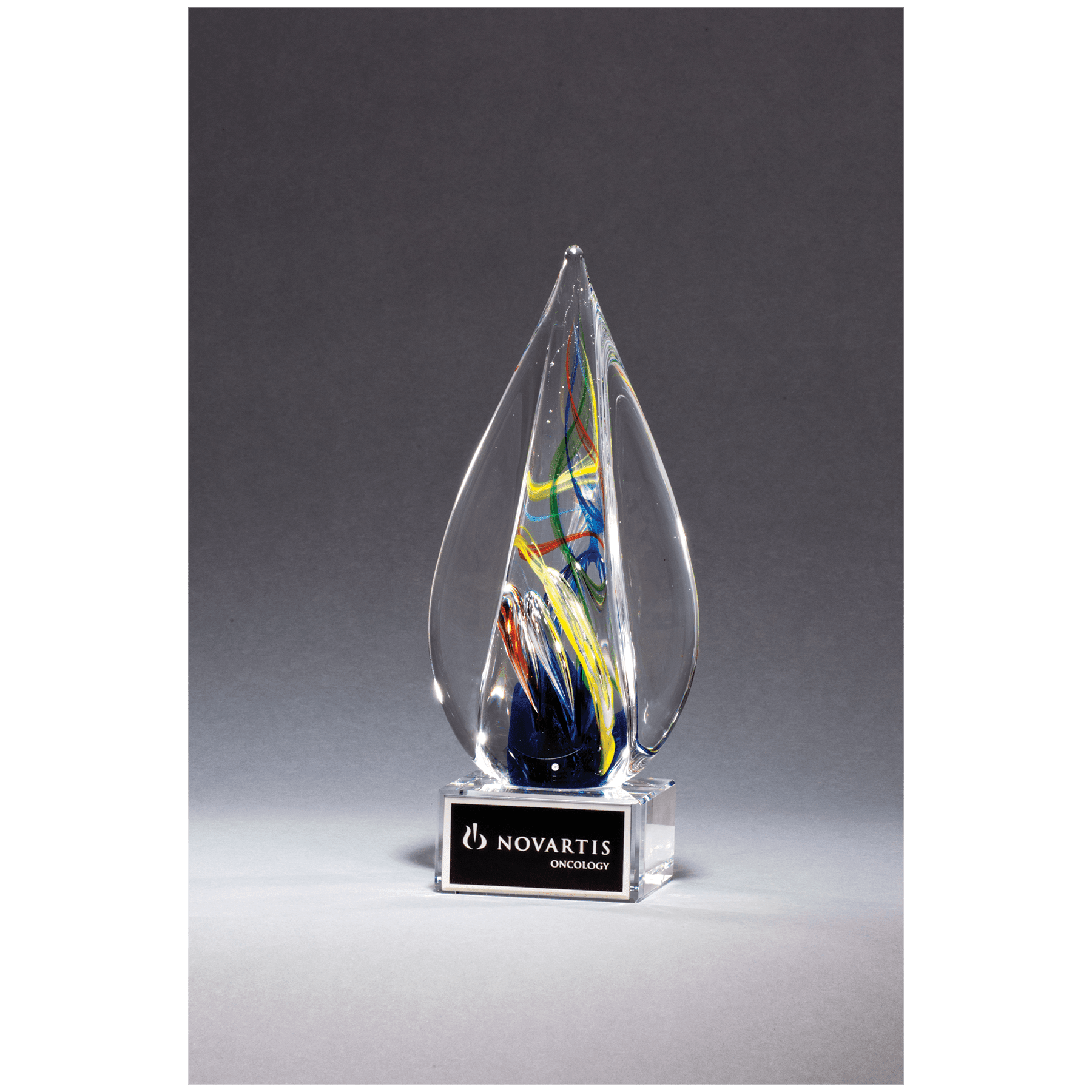 7 1/8" Flame Art Glass on Clear Glass Base with Laserable Aluminum Plate