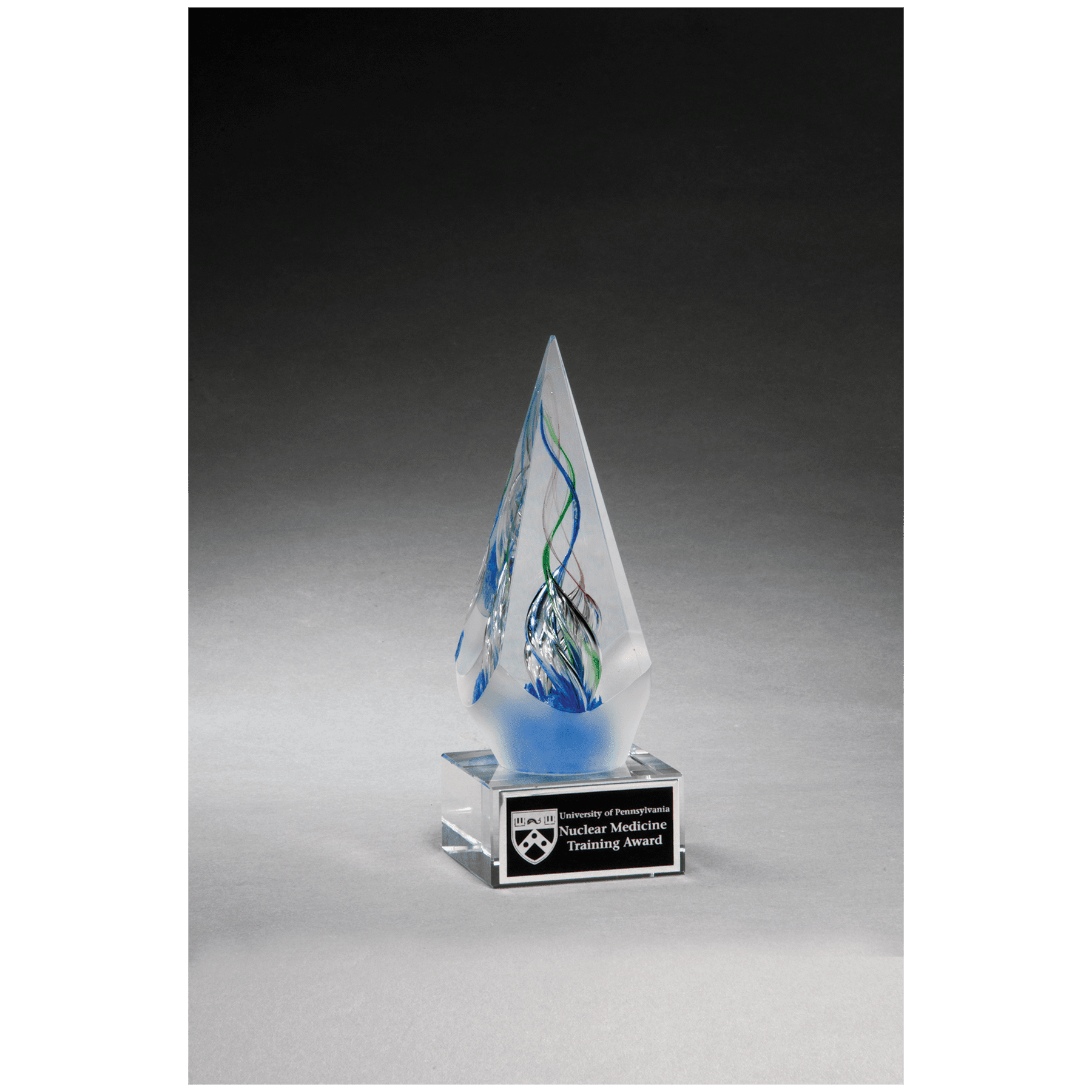 7 1/8" Frosted Glass Accent Arrow Art Glass on Clear Glass Base with Laserable Aluminum Plate