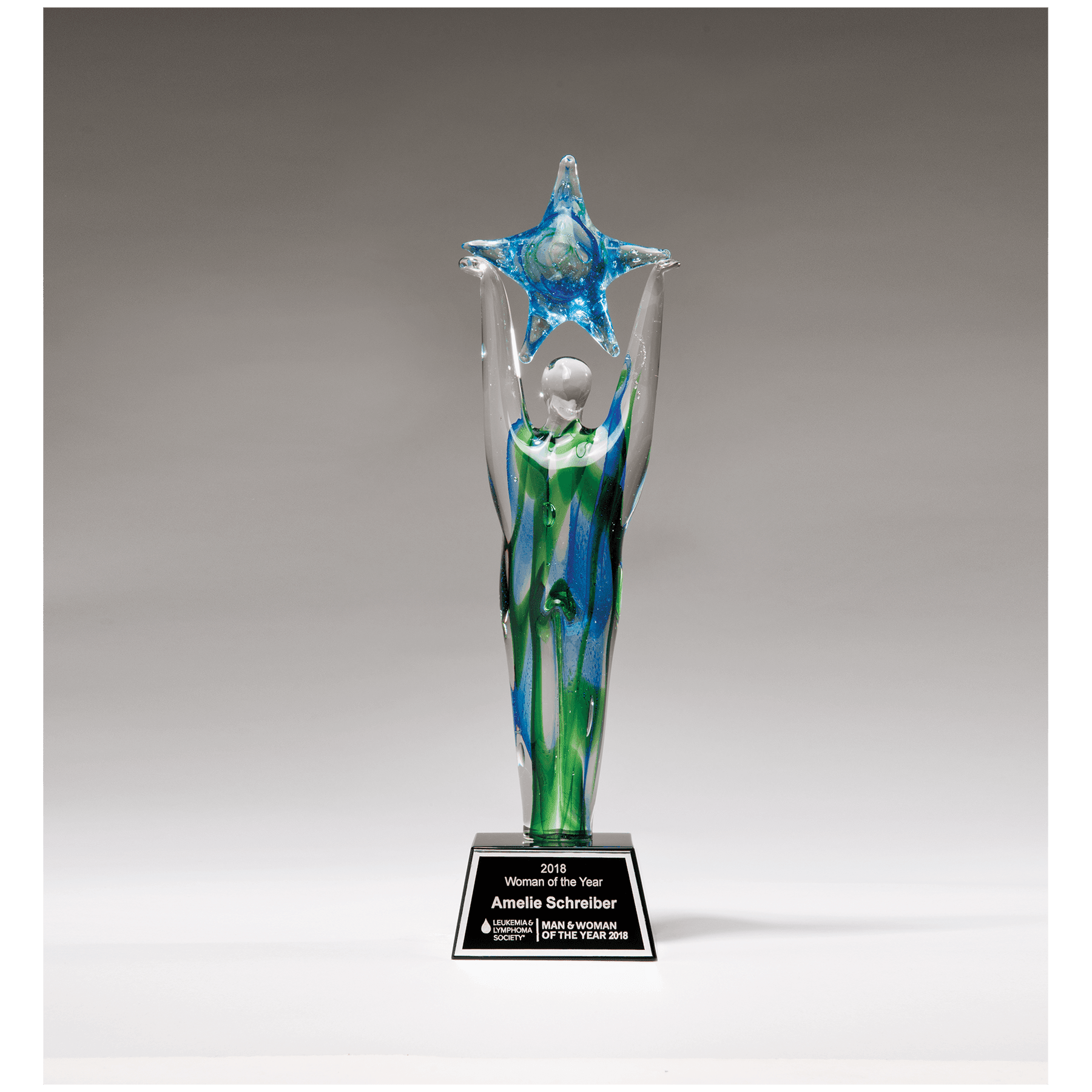 11 1/2" Star Achiever Art Glass on Clear Glass Base with Laserable Aluminum Plate