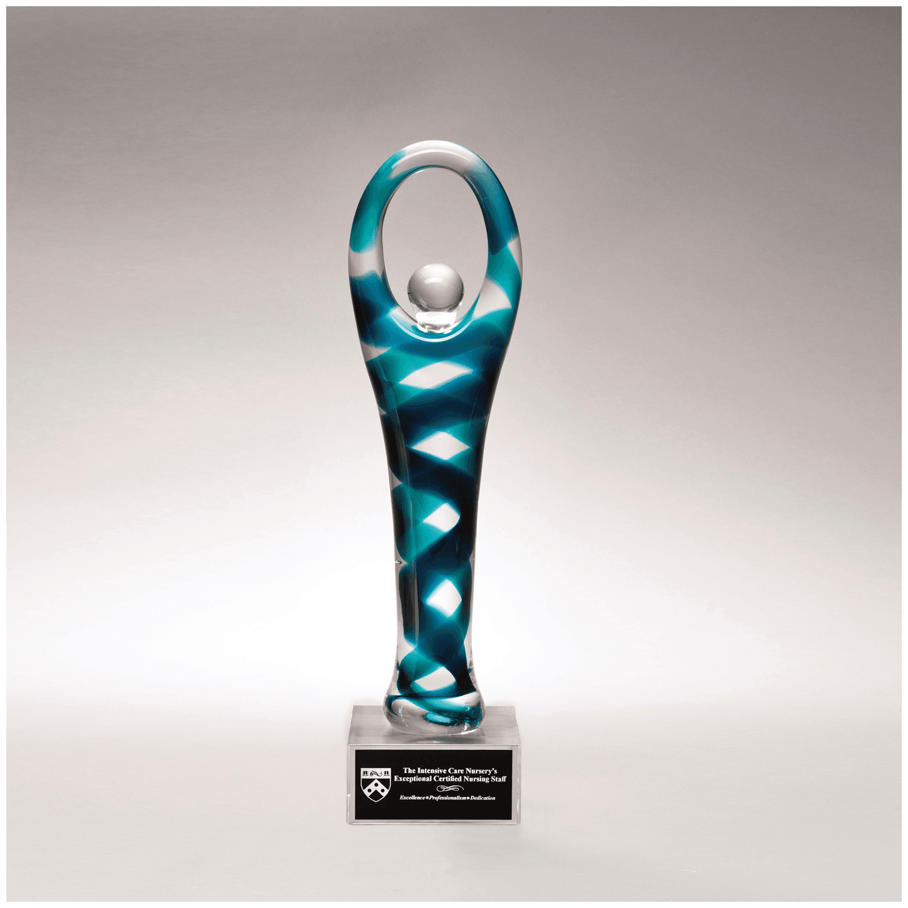 12 1/4" Victory Art Glass on Clear Glass Base with Laserable Aluminum Plate