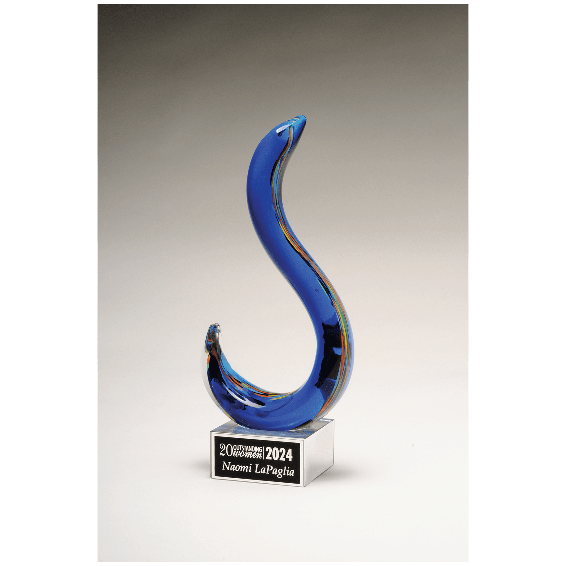 11" Modern Swan Design Art Glass on Clear Glass Base with Laserable Aluminum Plate