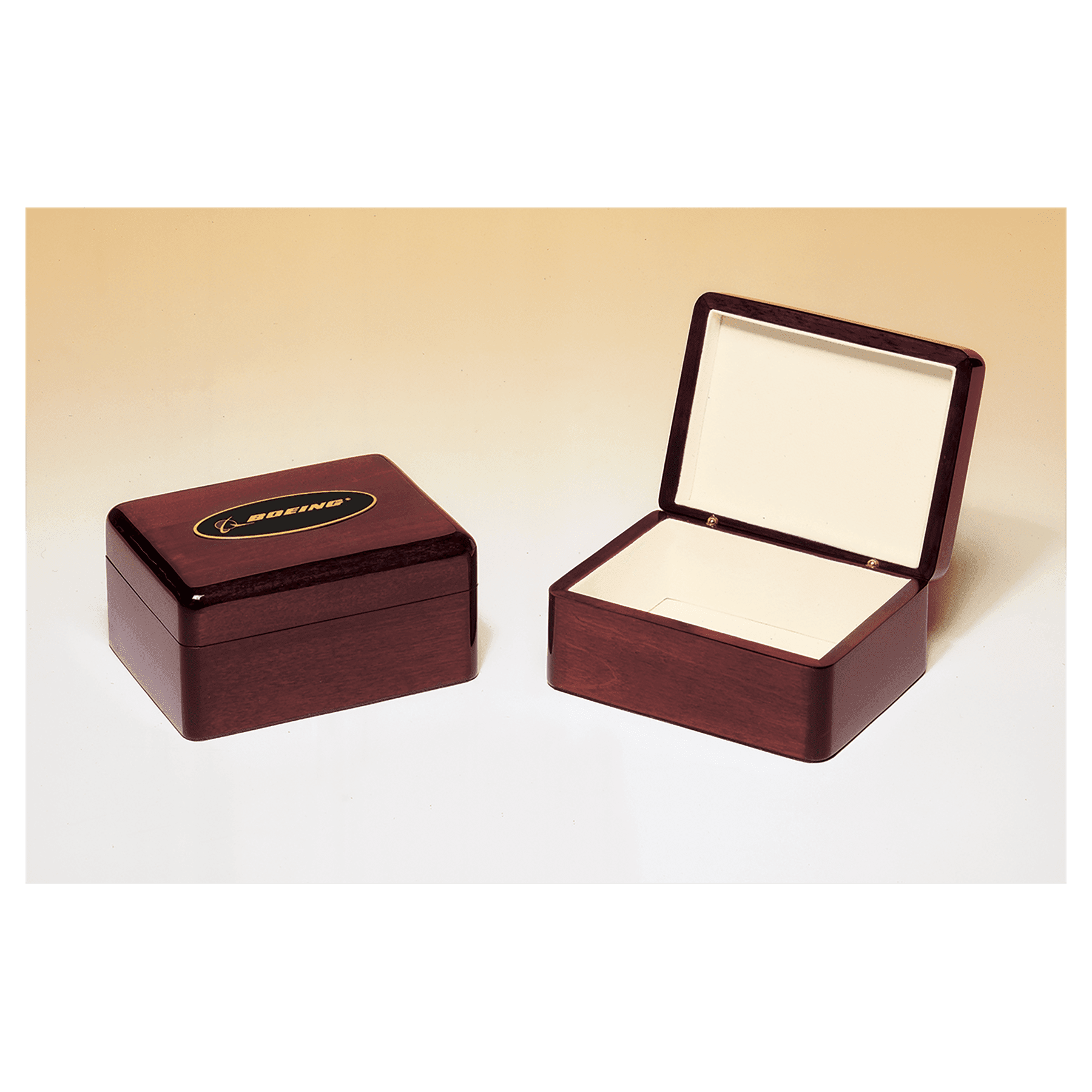 7" x 5" Rosewood Piano Finish Jewelry Box with Beige Felt Lining and Laserable Brass Plate