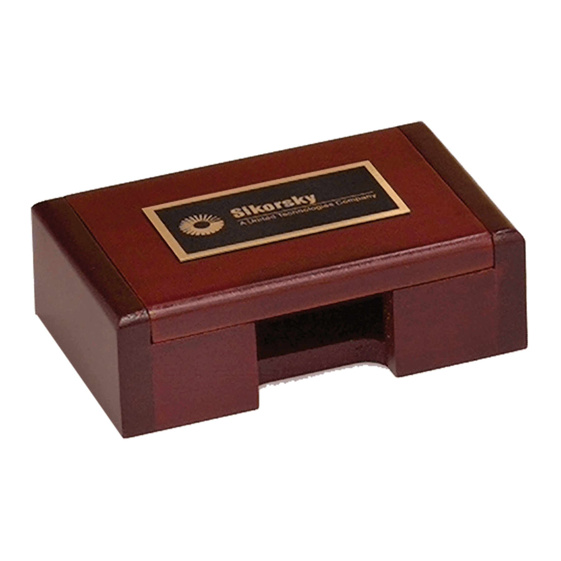 4 3/8" x 2 7/8" Rosewood Finish Business Card Box with Laserable Brass Plate