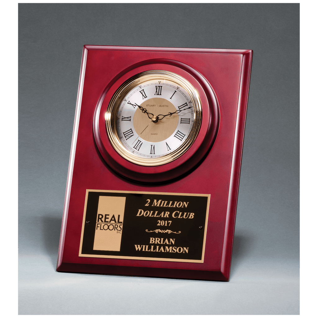 9" x 12" Cherry Finish Clock with 3 Hand Movement, Shelf Stand or Wall Mount with Laserable Plate