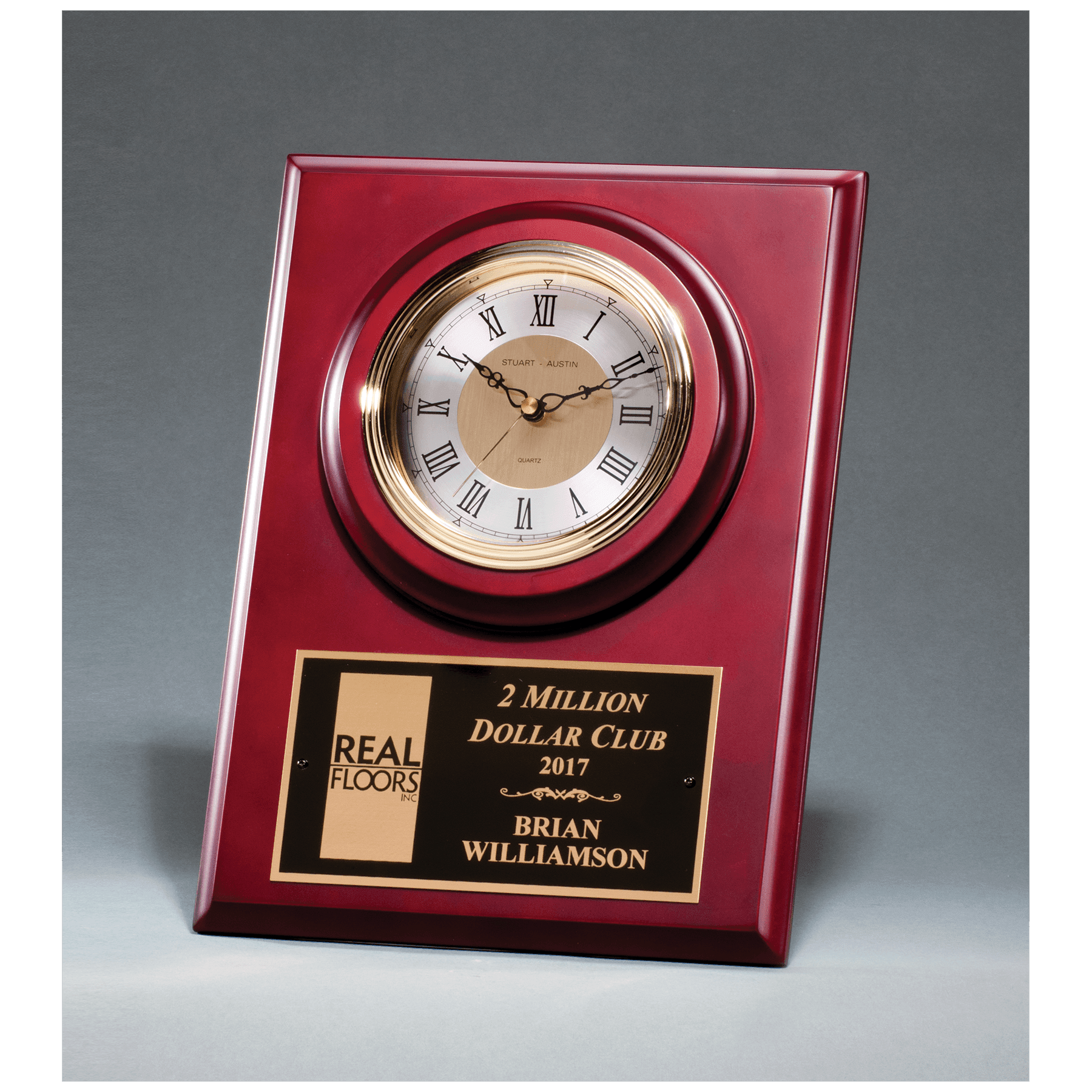 9" x 12" Cherry Finish Clock with 3 Hand Movement, Shelf Stand or Wall Mount with Laserable Plate