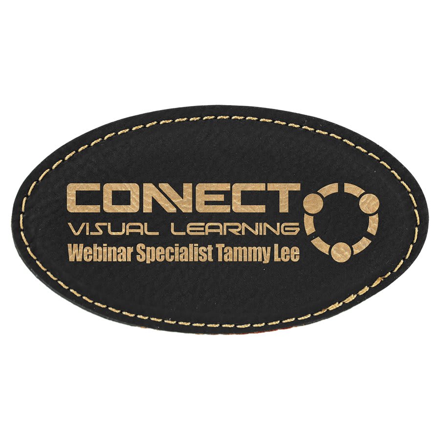 3 1/4" x 1 3/4"/Gold Laserable Leatherette Oval Badge Blank with Magnet