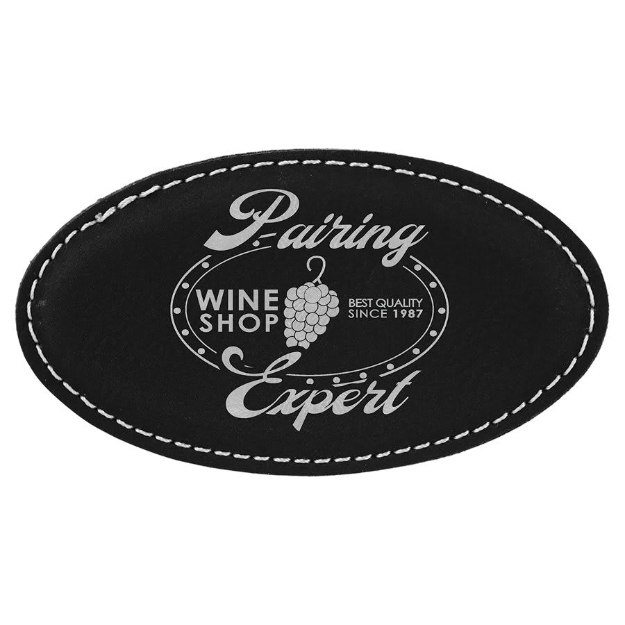 3 1/4" x 1 3/4"/Silver Laserable Leatherette Oval Badge Blank with Magnet