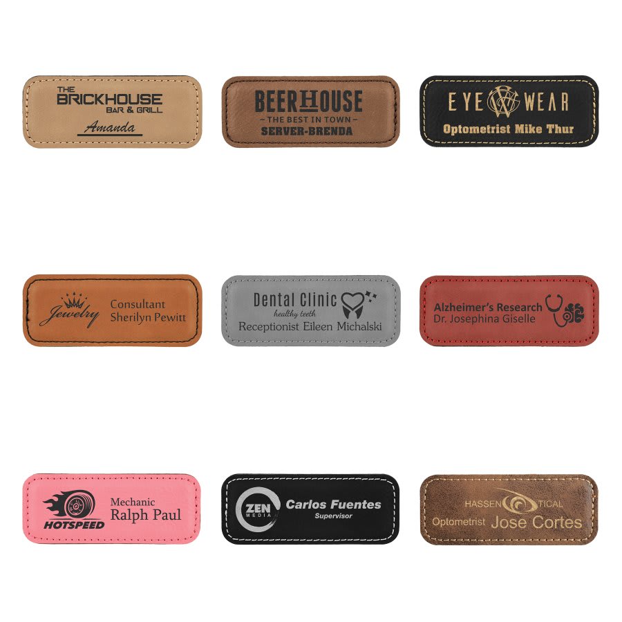 3 1/4" x 1 1/4" Laserable Leatherette Badge Blank with Magnet Sample Set