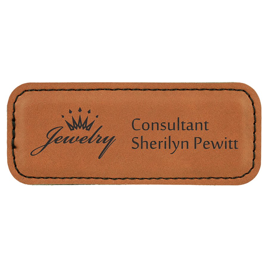 3 1/4" x 1 1/4" Rawhide Laserable Leatherette Badge Blank with Magnet