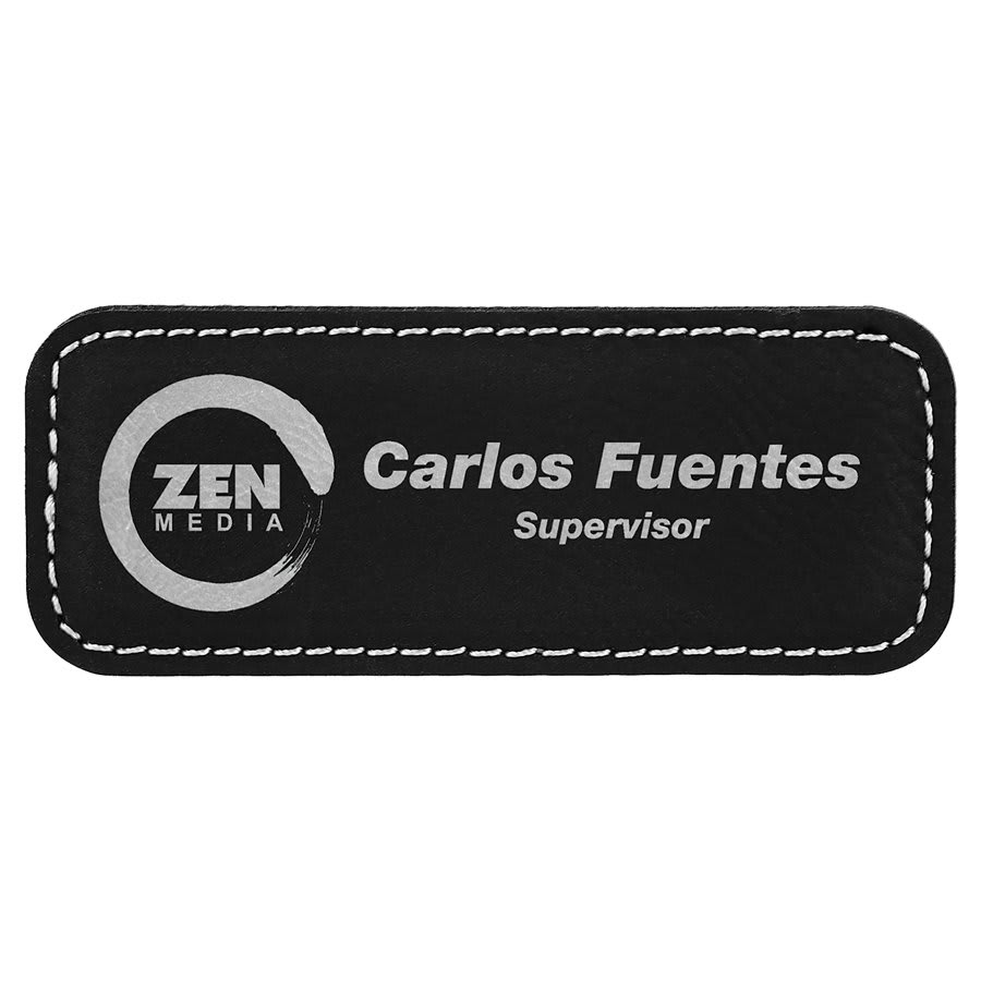 3 1/4" x 1 1/4"/Silver Laserable Leatherette Badge Blank with Magnet