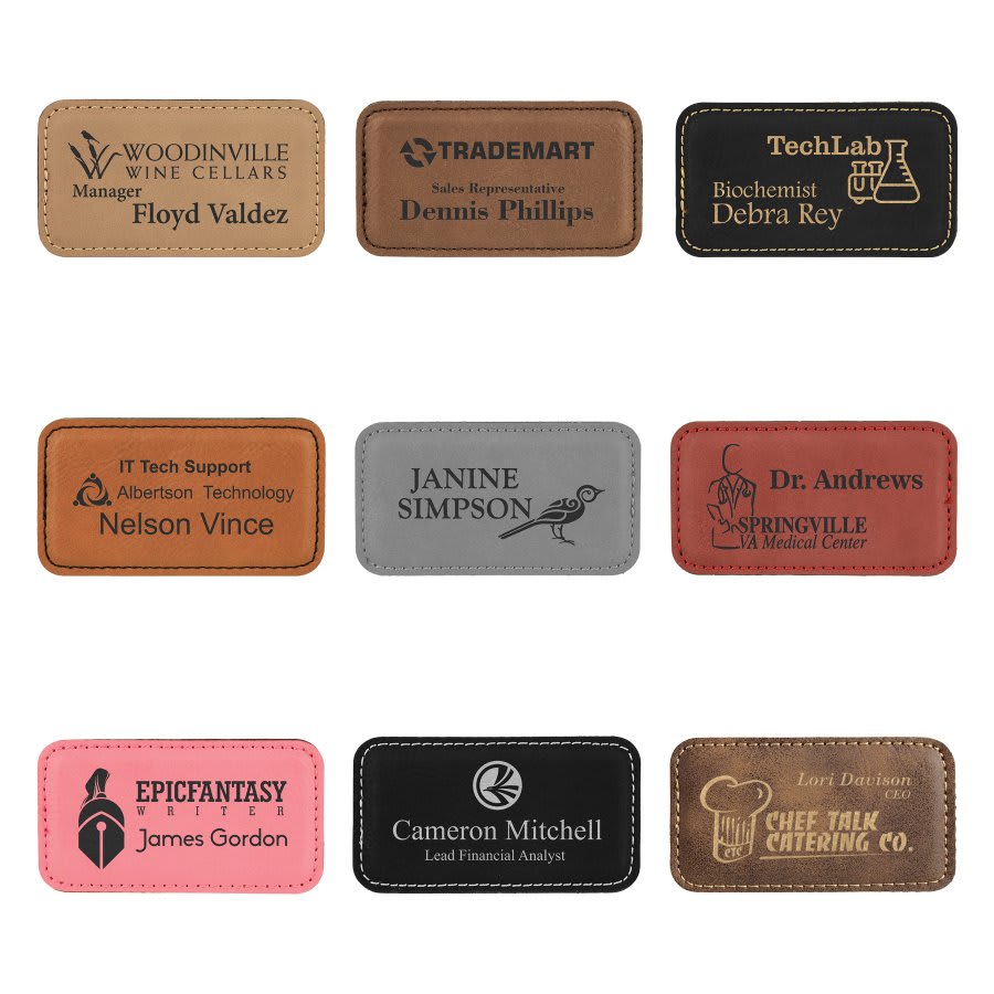 3 1/4" x 1 3/4" Laserable Leatherette Badge Blank with Magnet Sample Set