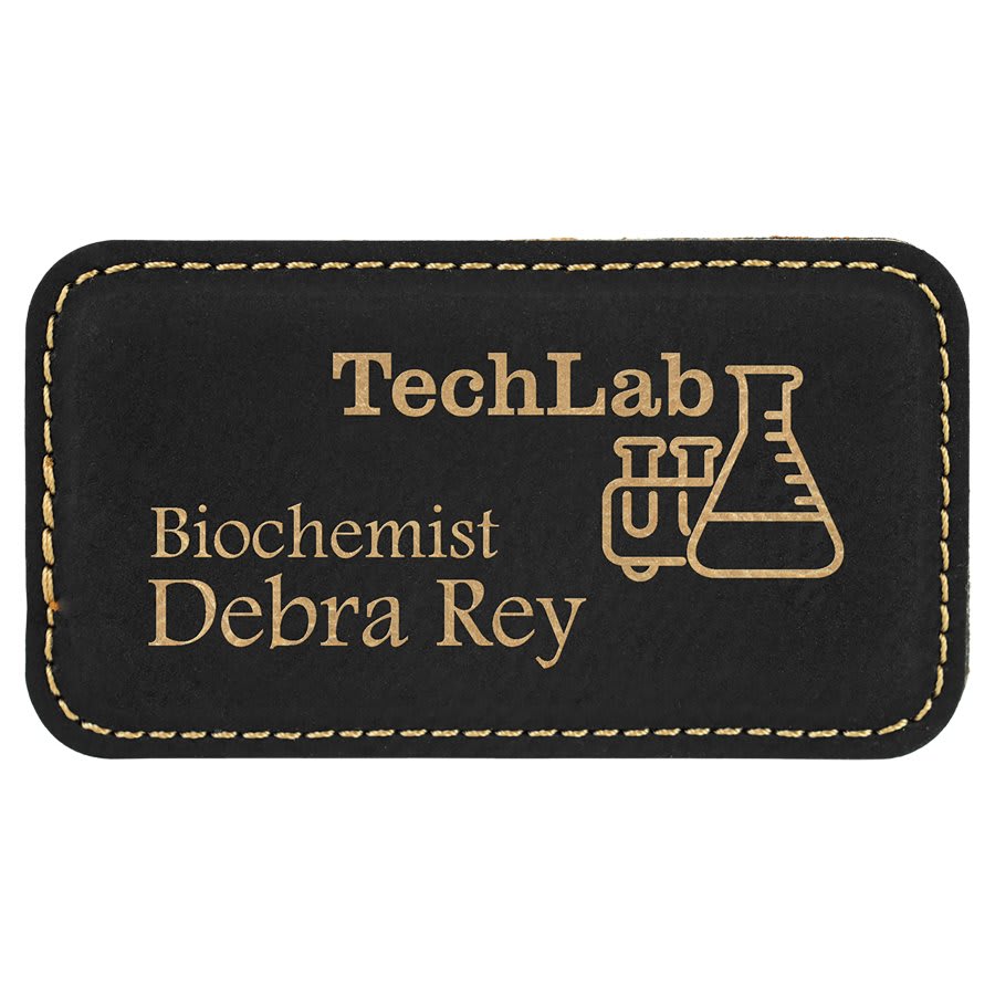 3 1/4" x 1 3/4"/Gold Laserable Leatherette Badge Blank with Magnet