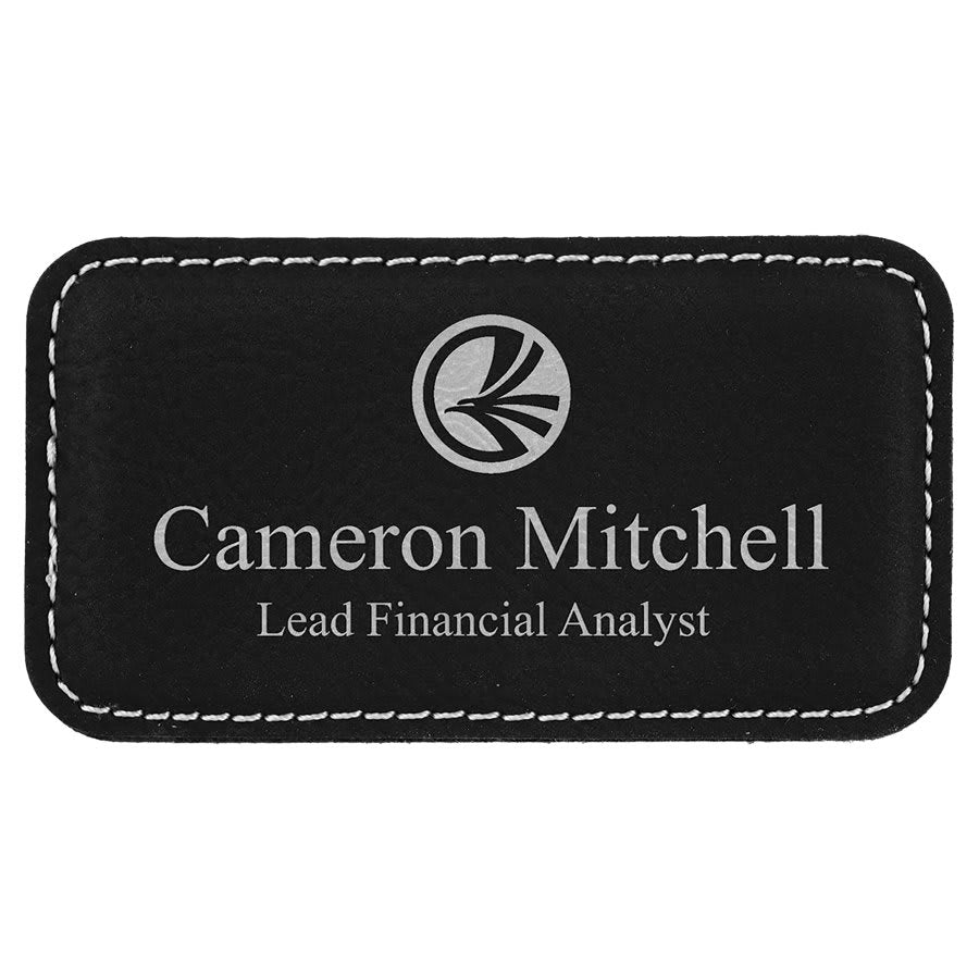 3 1/4" x 1 3/4"/Silver Laserable Leatherette Badge Blank with Magnet