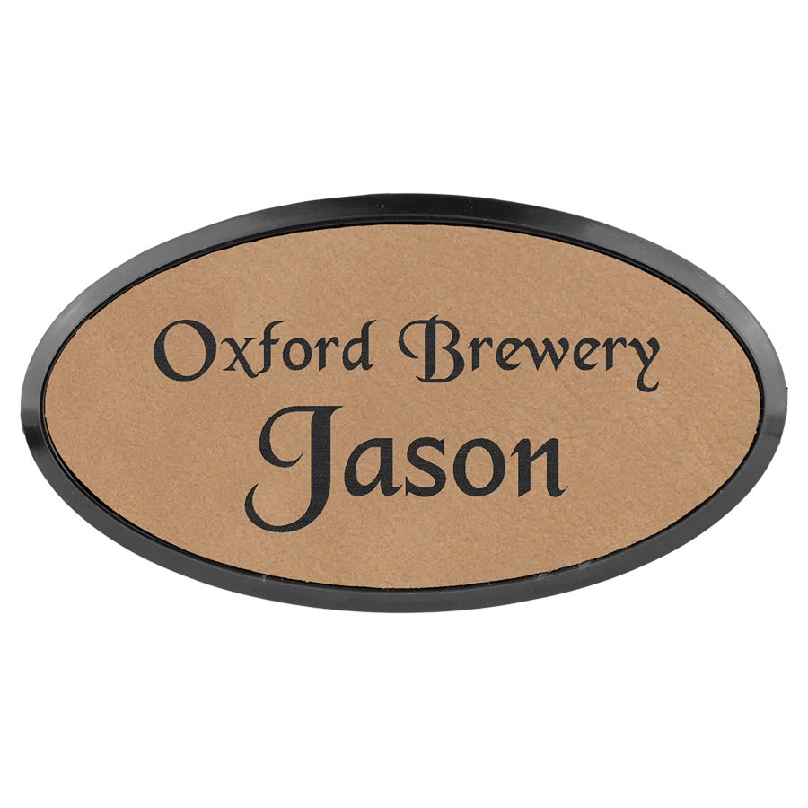 3" x 1 1/2" Light Laserable Leatherette Oval Badge & Frame