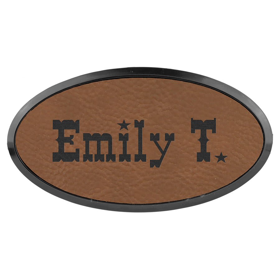 3" x 1 1/2" Dark Laserable Leatherette Oval Badge & Frame
