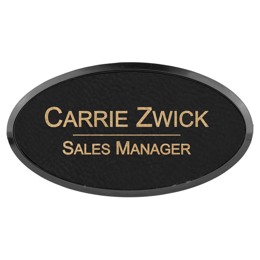 3" x 1 1/2"/Gold Laserable Leatherette Oval Badge & Frame