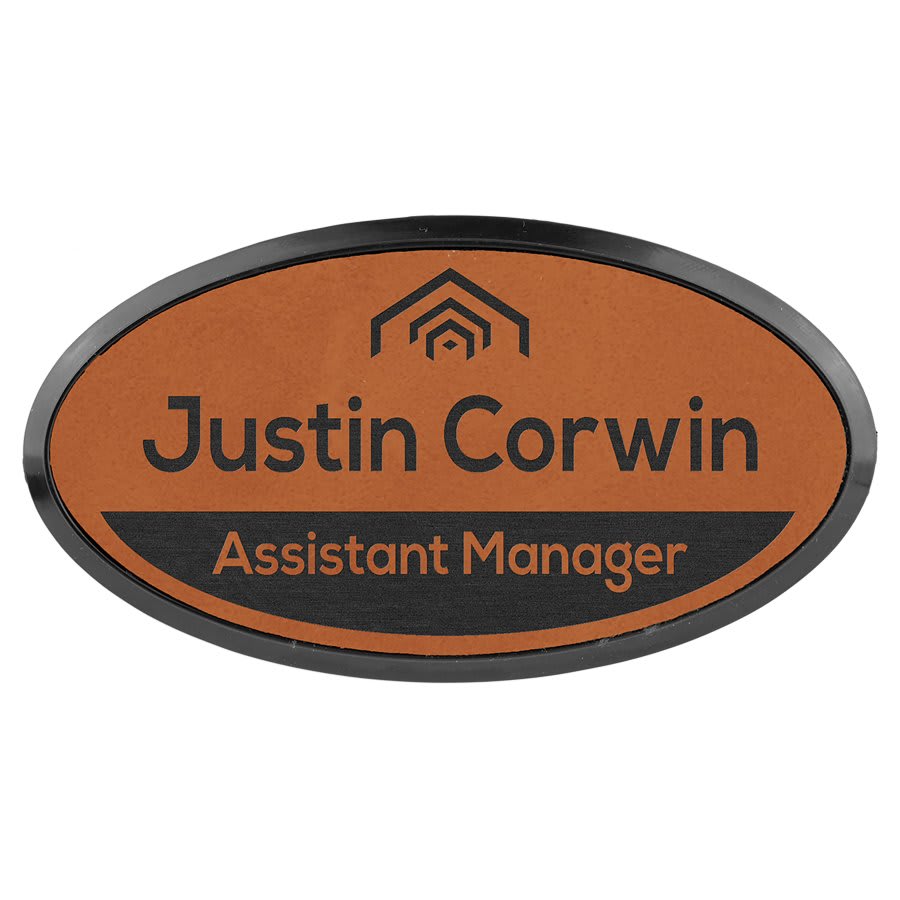 3" x 1 1/2" Rawhide Laserable Leatherette Oval Badge & Frame