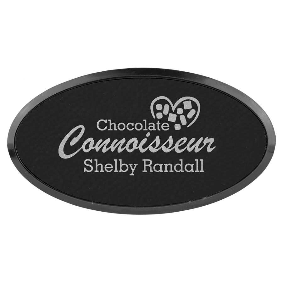 3" x 1 1/2"/Silver Laserable Leatherette Oval Badge & Frame