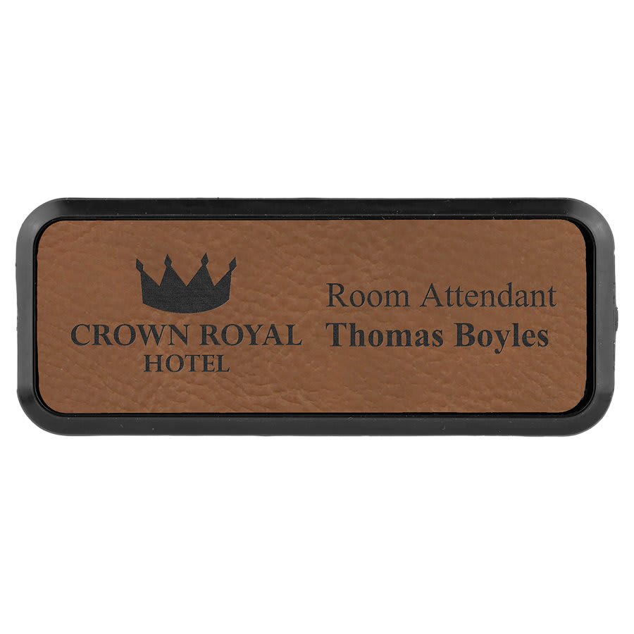 3" x 1" Dark Laserable Leatherette Round Corner Badge & Frame