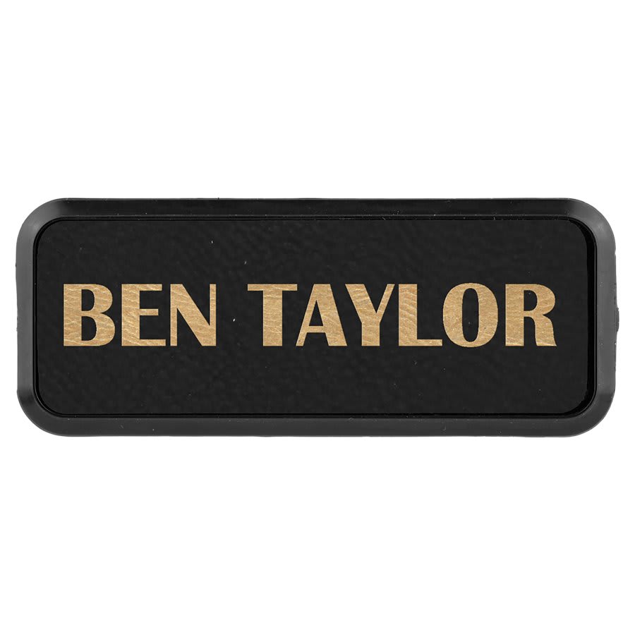 3" x 1"/Gold Laserable Leatherette Round Corner Badge & Frame
