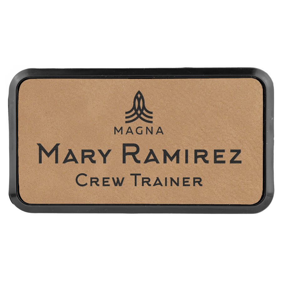 3" x 1 1/2" Light Laserable Leatherette Round Corner Badge & Frame