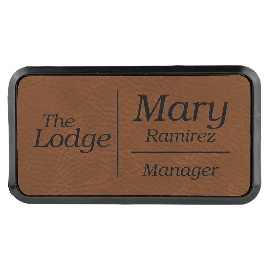 3" x 1 1/2" Dark Laserable Leatherette Round Corner Badge & Frame
