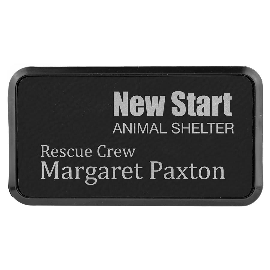 3" x 1 1/2"/Silver Laserable Leatherette Round Corner Badge & Frame