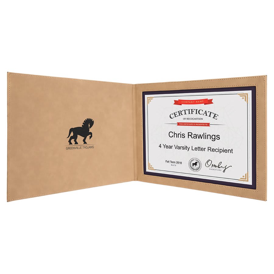 9" x 12" Light Laserable Leatherette Certificate Holder for 8 1/2" x 11
