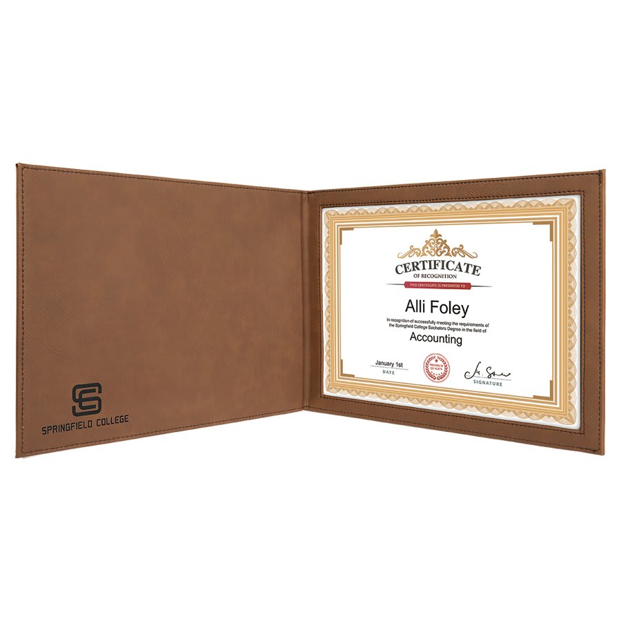 9" x 12" Dark Laserable Leatherette Certificate Holder for 8 1/2" x 11"