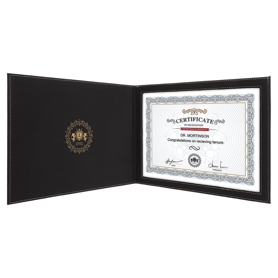 9" x 12"/Gold Laserable Leatherette Certificate Holder for 8 1/2" x 11"
