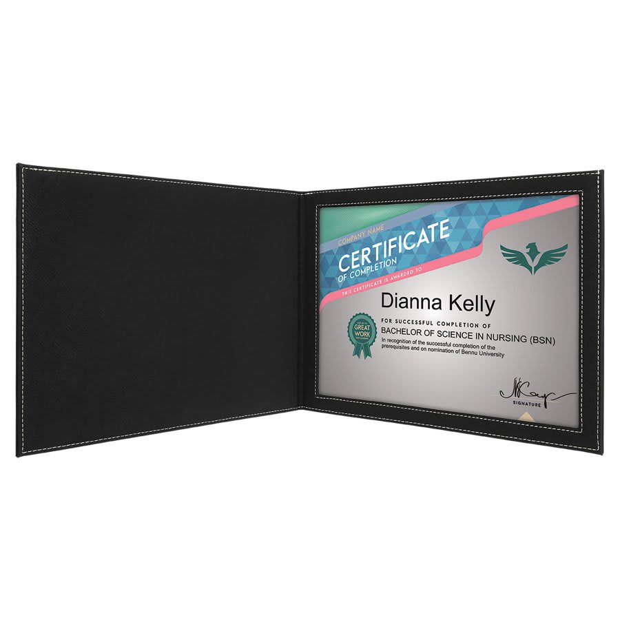 9" x 12"/Silver Laserable Leatherette Certificate Holder for 8 1/2" x 11"