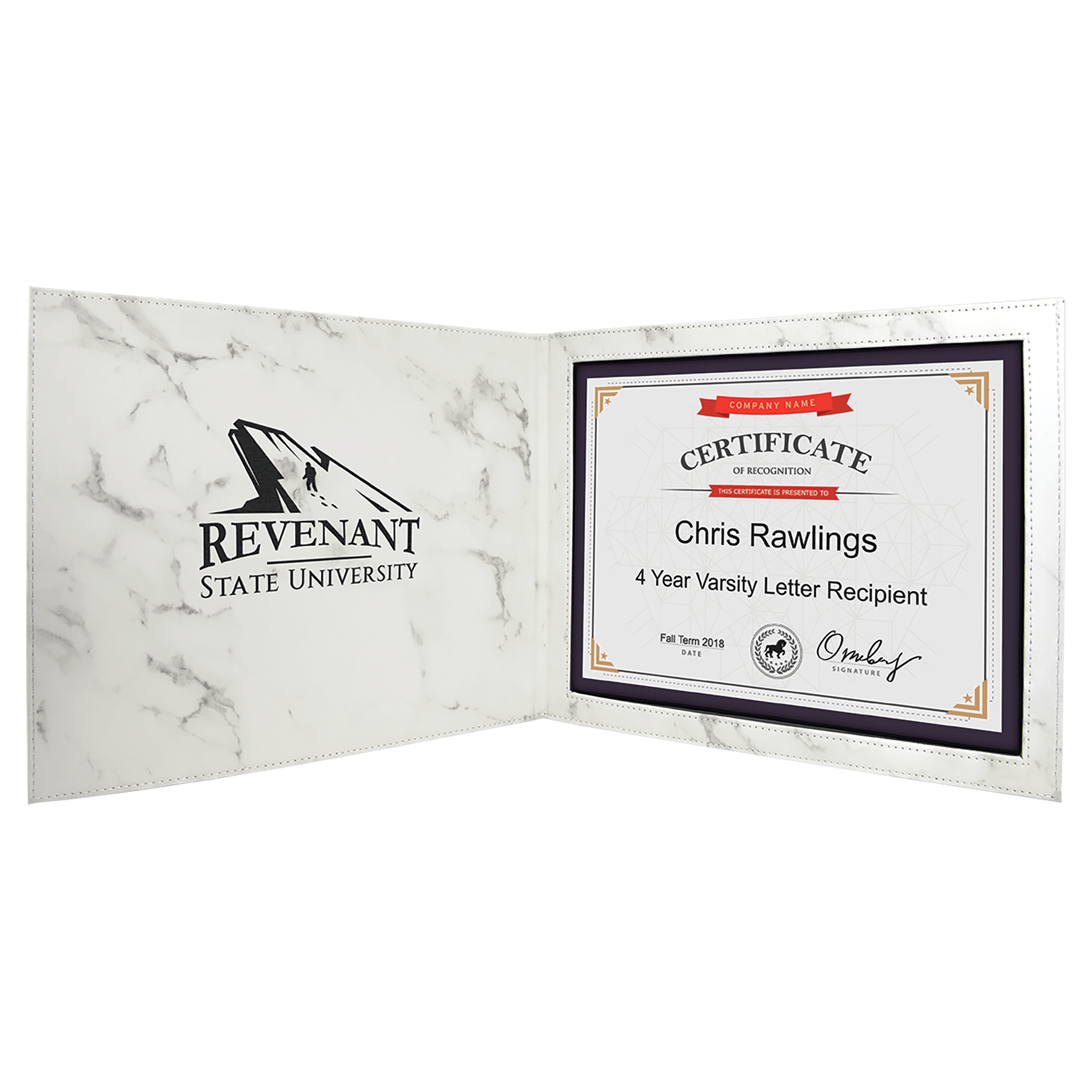 9" x 12" Marble Laserable Leatherette Certificate Holder for 8 1/2" x 11"