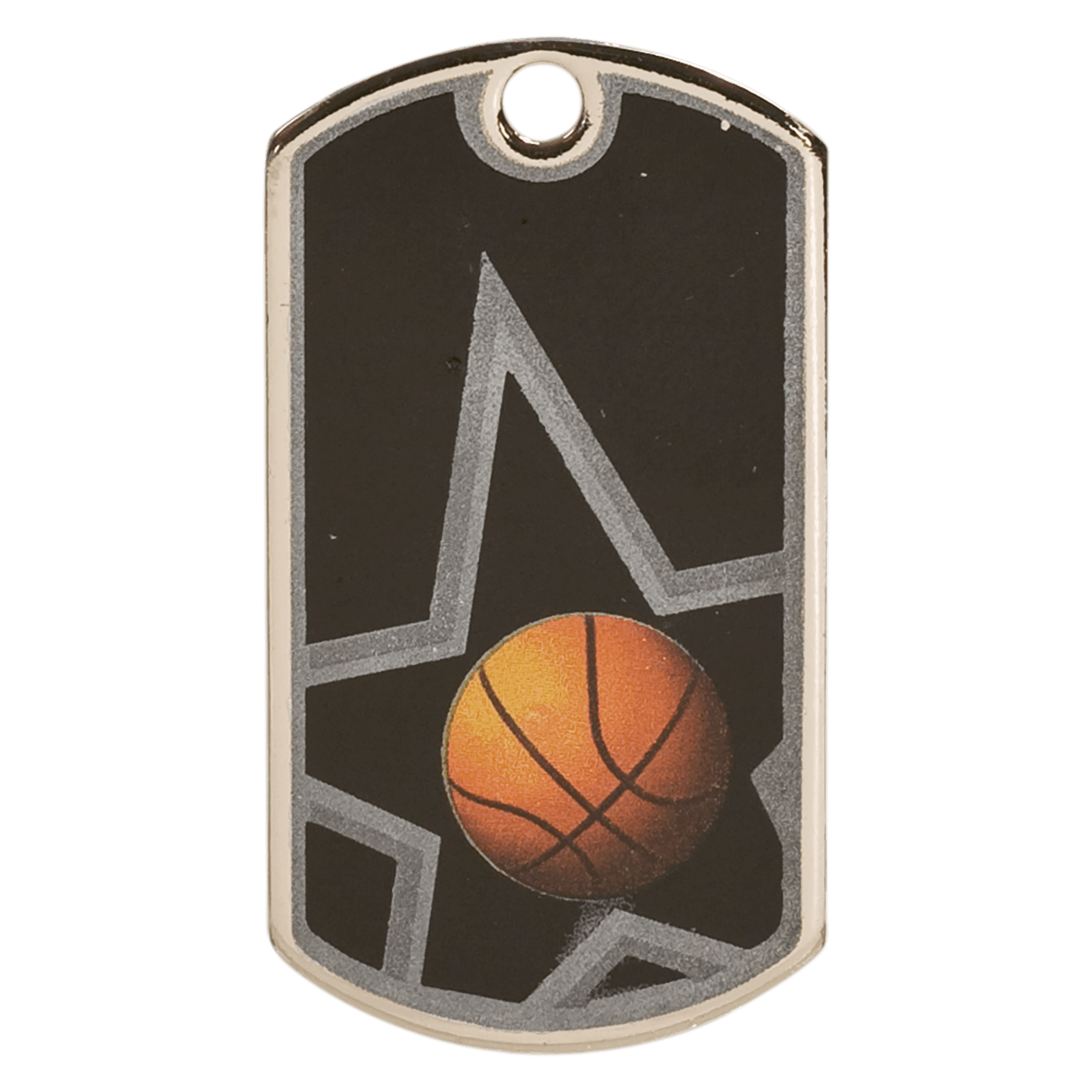 2"/Silver Basketball Laserable Star Dog Tag