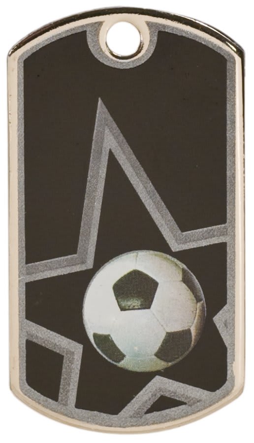 2"/Silver Soccer Laserable Star Dog Tag