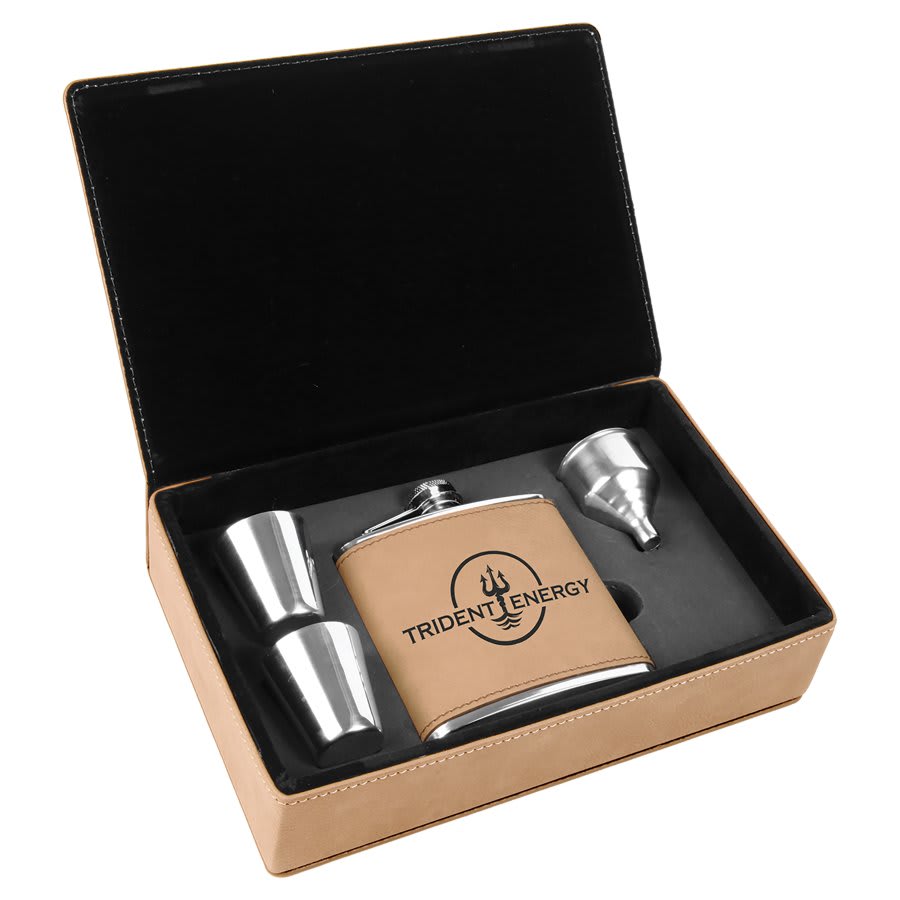 6 oz. Light Laserable Leatherette Flask Gift Set