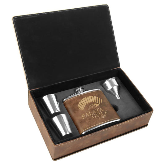 6 oz. Rustic/Gold Laserable Leatherette Flask Gift Set