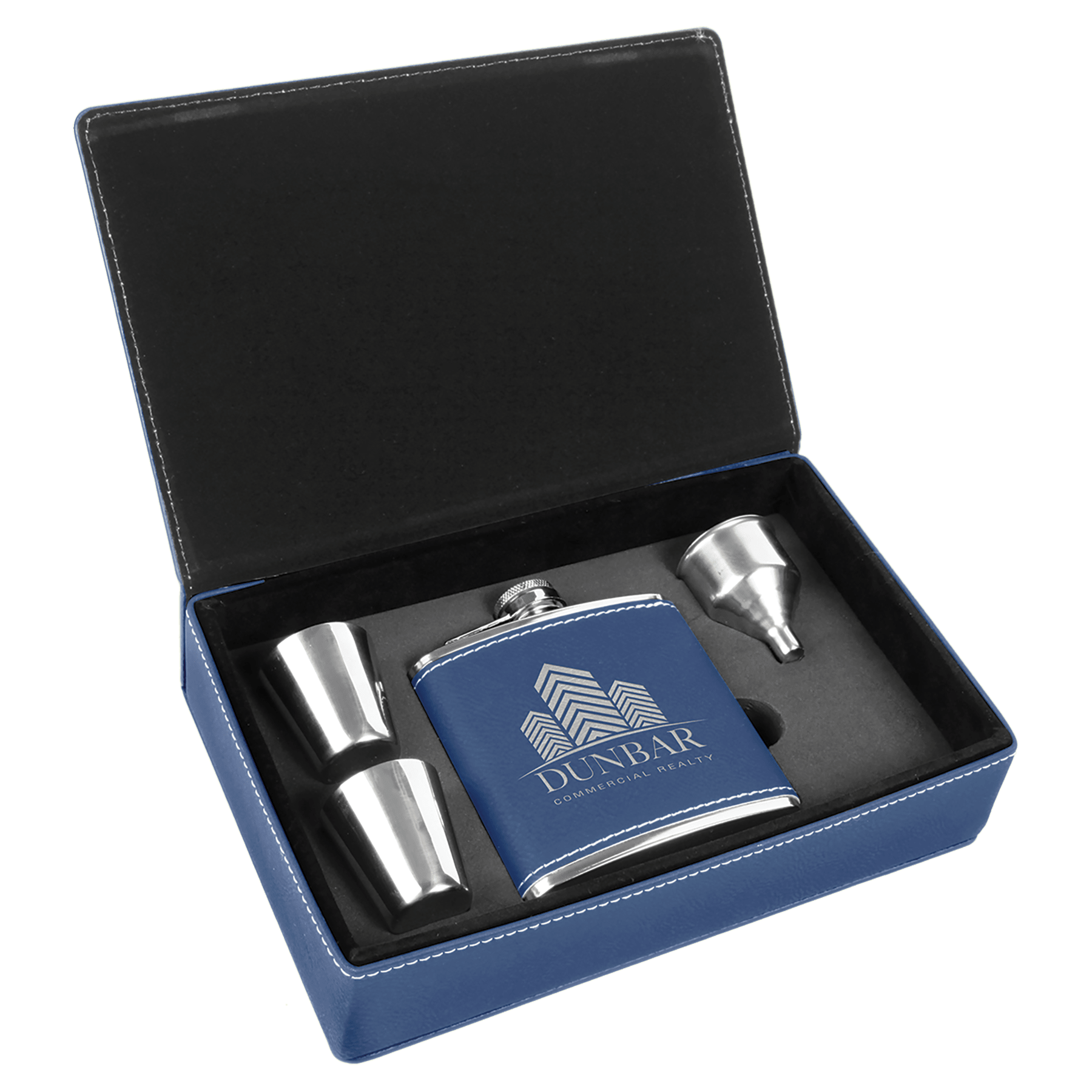 6 oz./Silver Laserable Leatherette Flask Gift Set