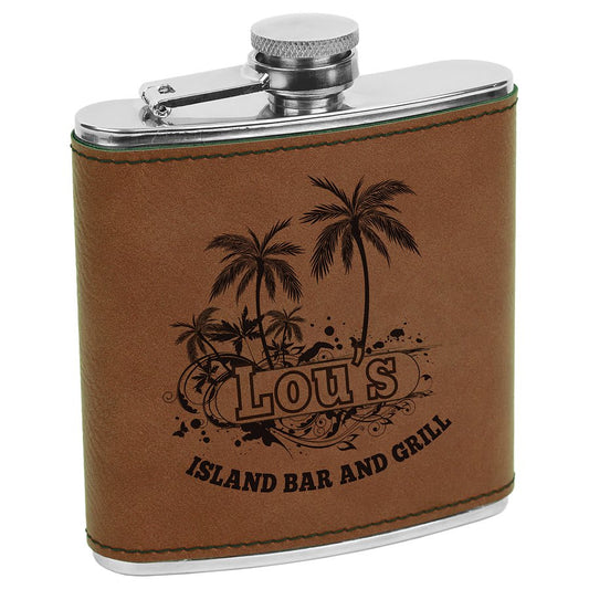 6 oz. Dark Laserable Leatherette Stainless Steel Flask