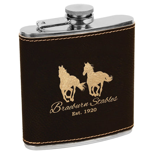6 oz./Gold Laserable Leatherette Stainless Steel Flask