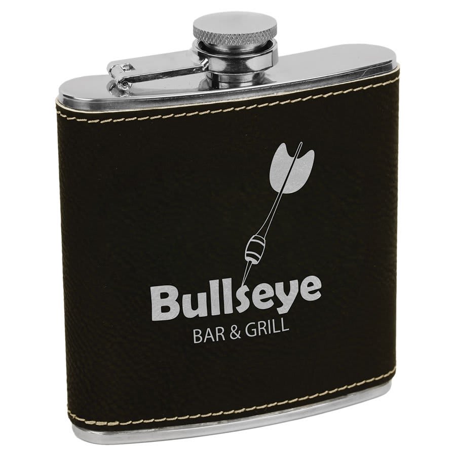 6 oz./Silver Laserable Leatherette Stainless Steel Flask