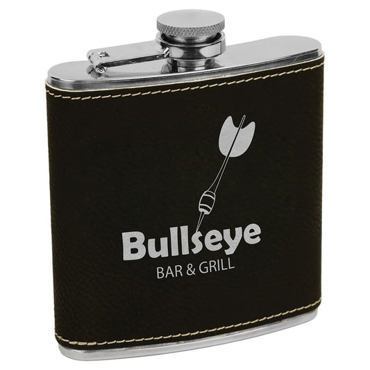 6 oz./Silver Laserable Leatherette Stainless Steel Flask