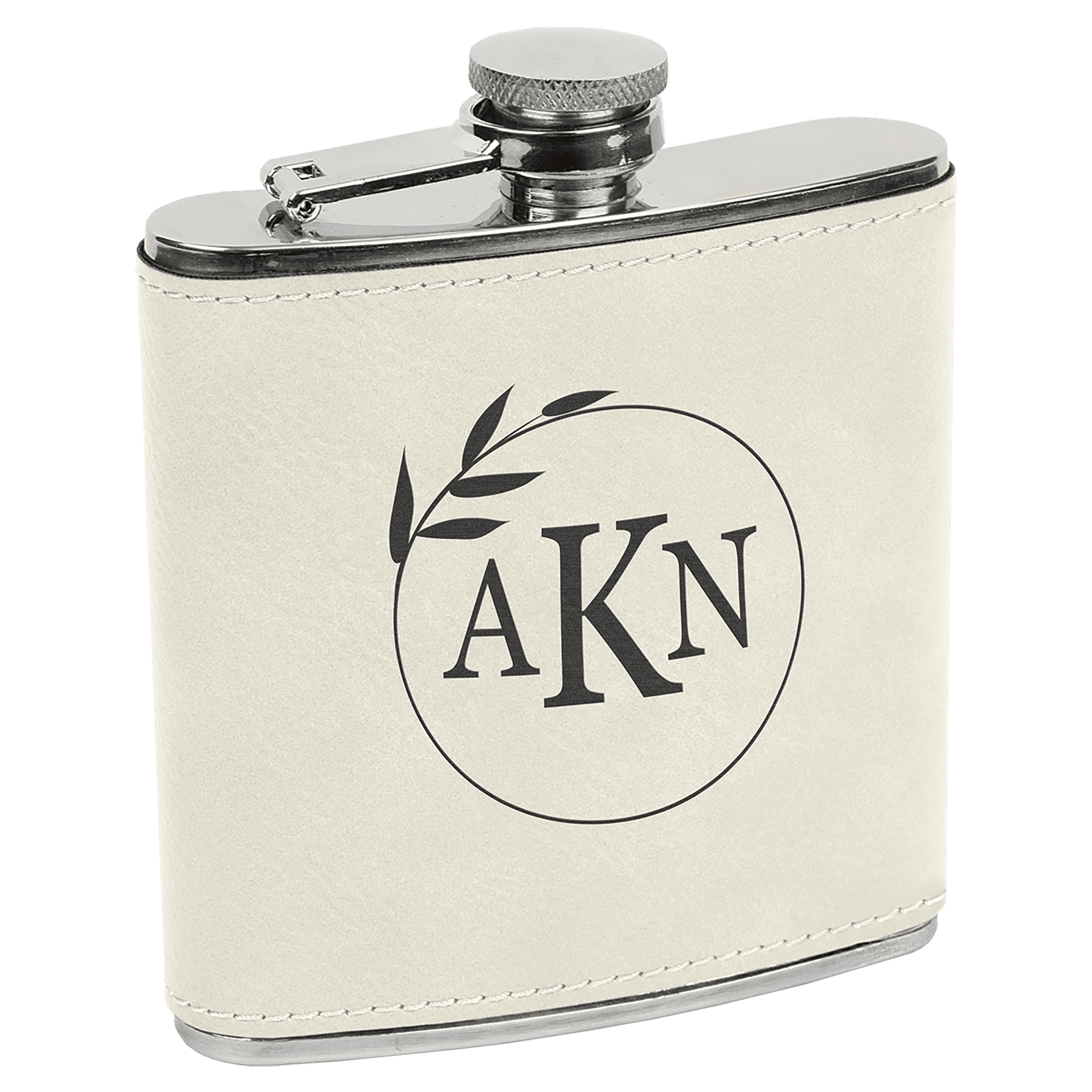 6 oz./Black Laserable Leatherette Stainless Steel Flask