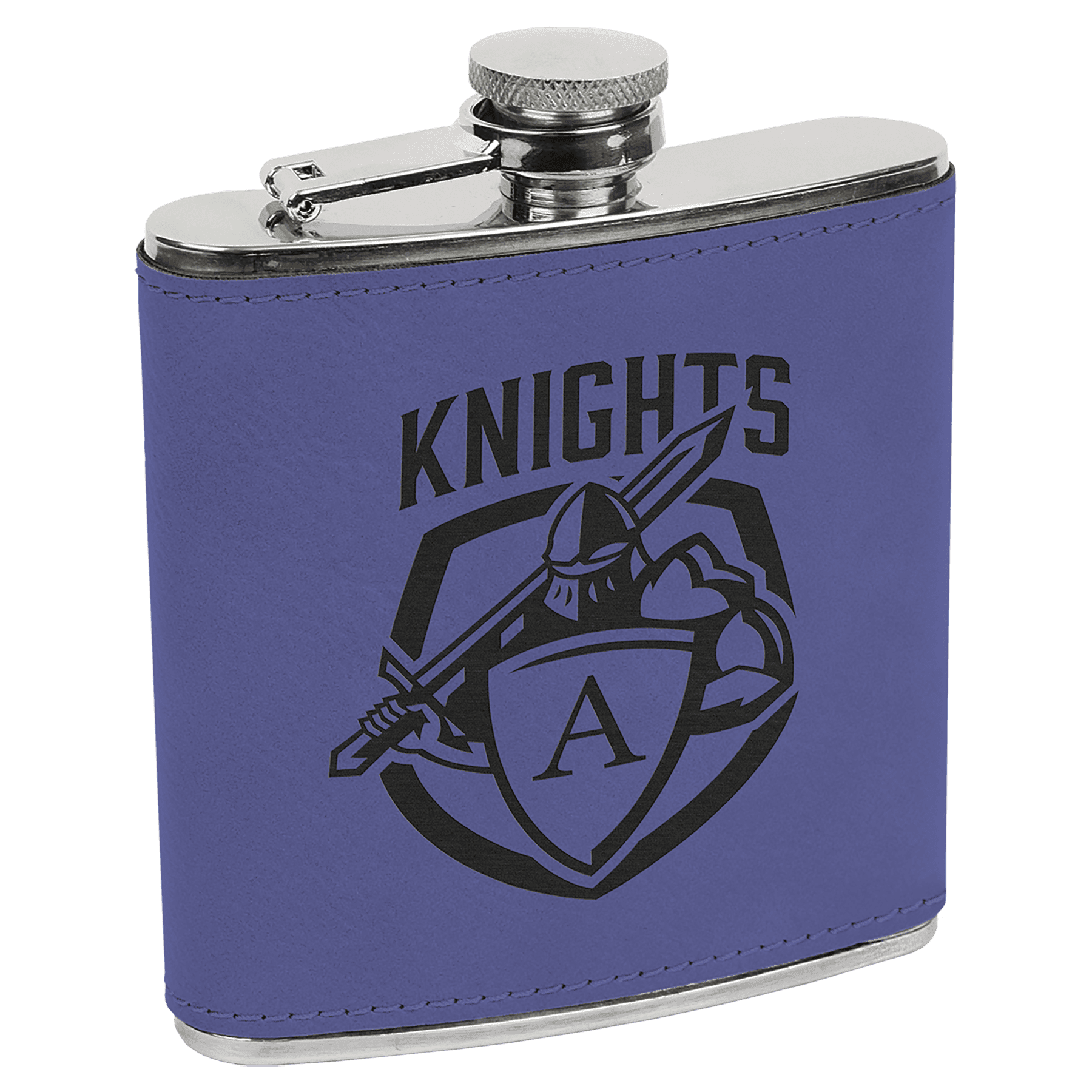 6 oz./Black Laserable Leatherette Stainless Steel Flask