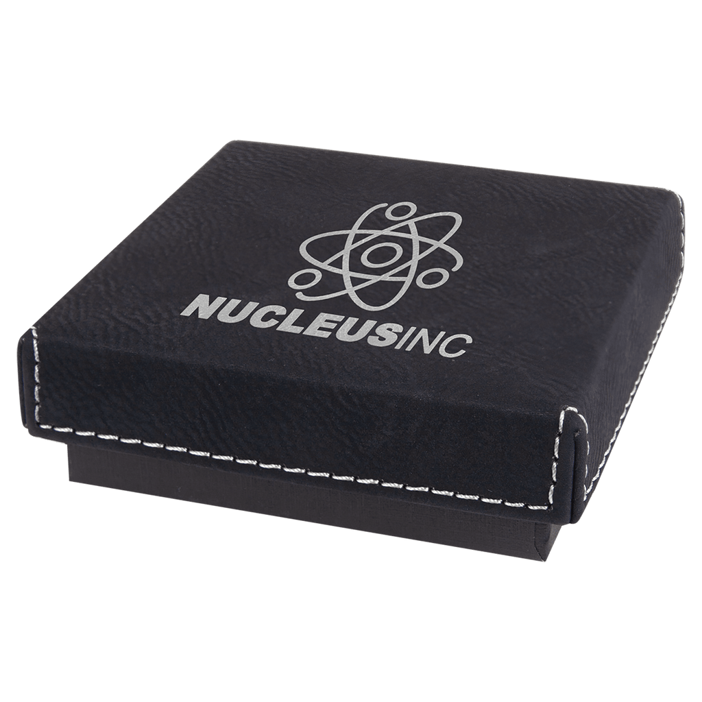 3 1/2" x 3 1/2"/Silver Medal Box with Laserable Leatherette Lid