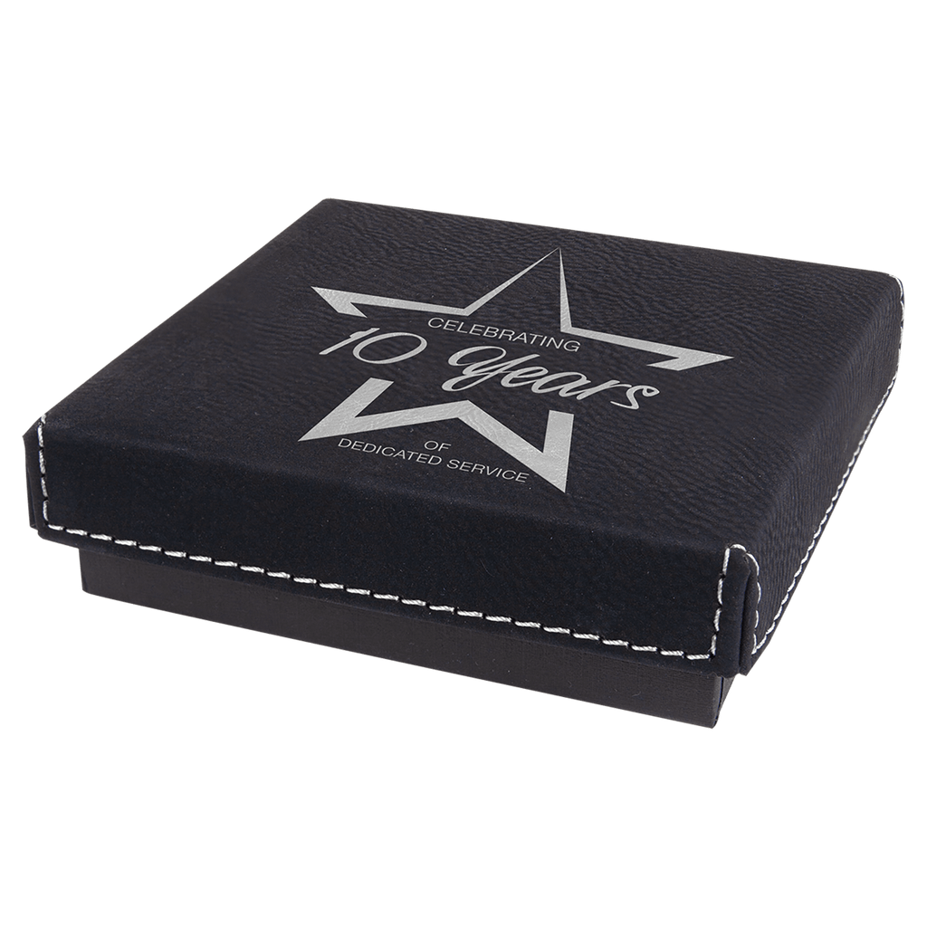 4" x 4"/Silver Medal Box with Laserable Leatherette Lid