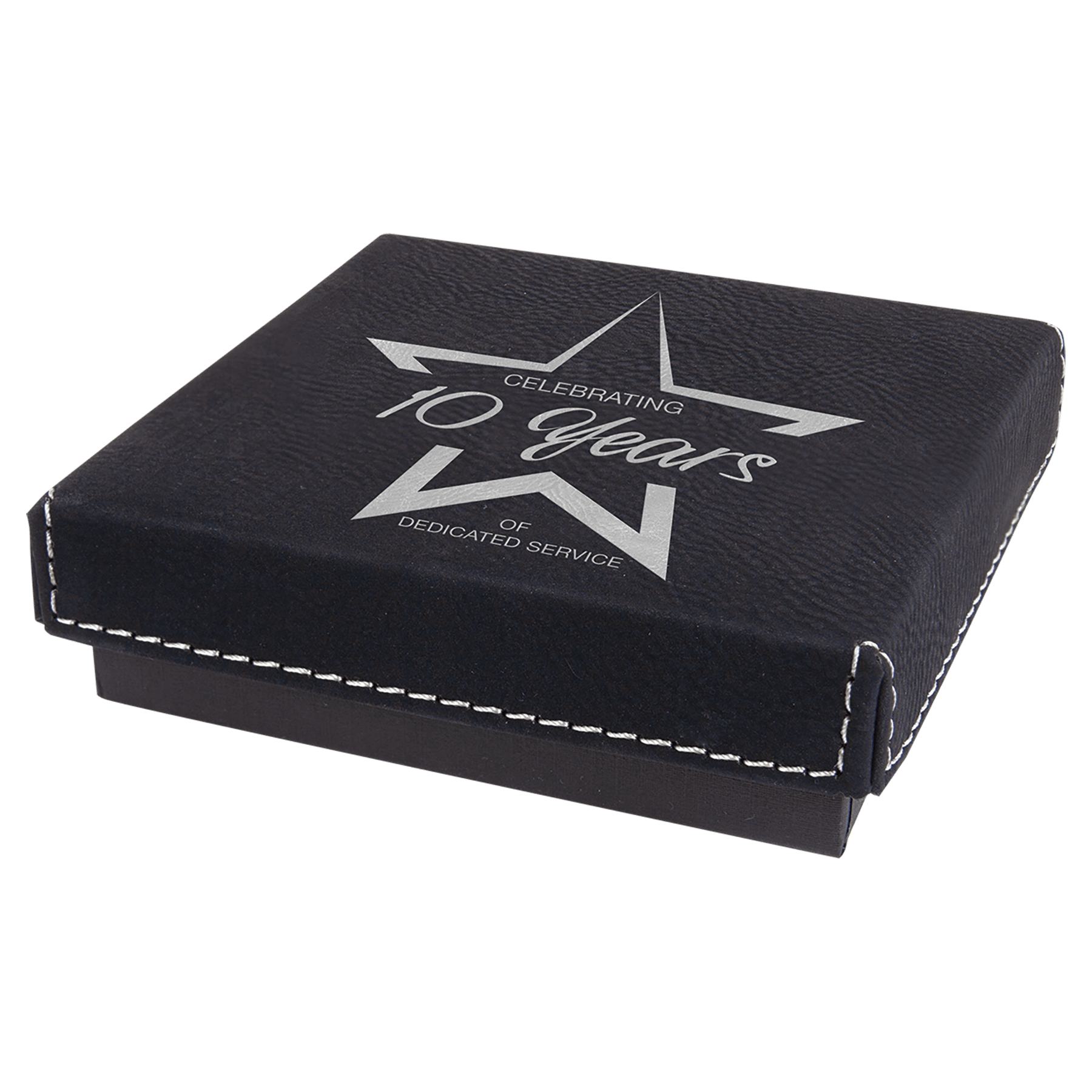 4" x 4"/Silver Medal Box with Laserable Leatherette Lid