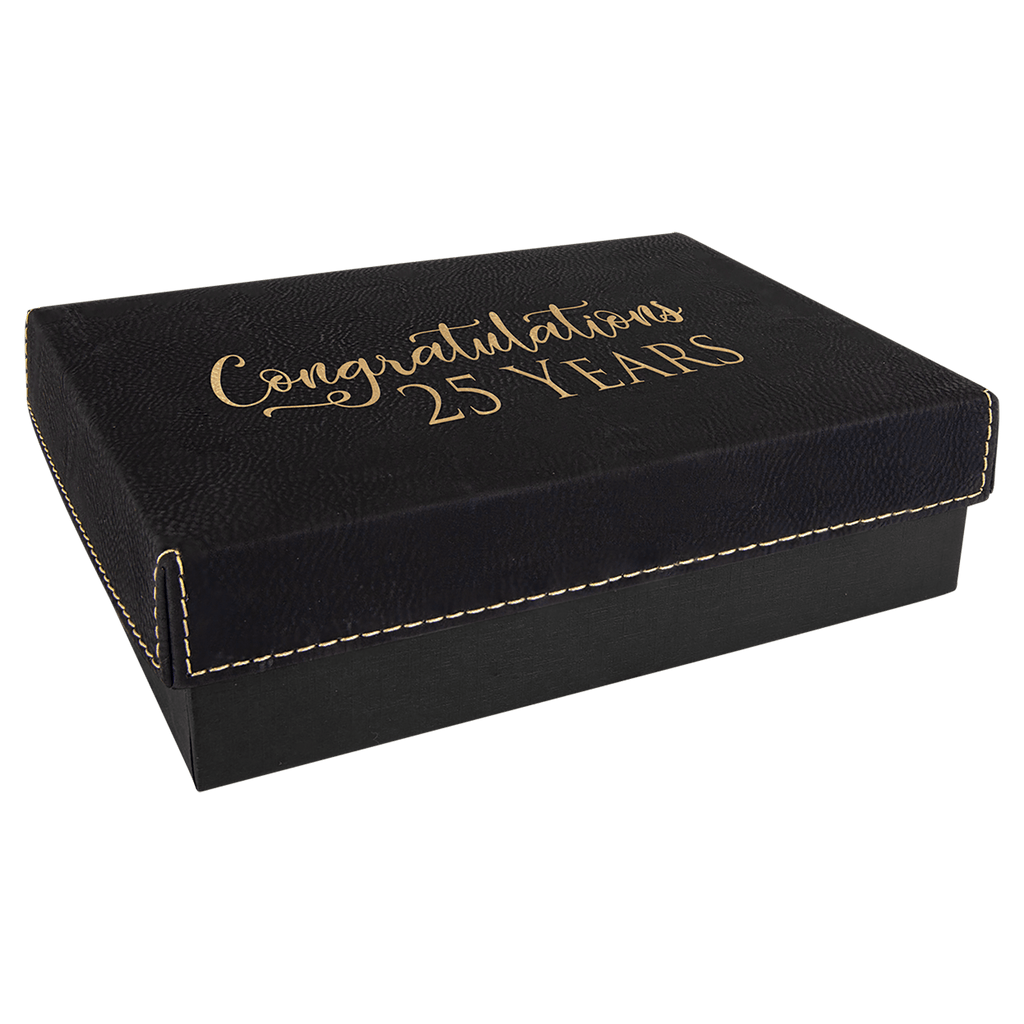 7 3/8" x 5 3/4"/Gold Gift Box with Laserable Leatherette Lid