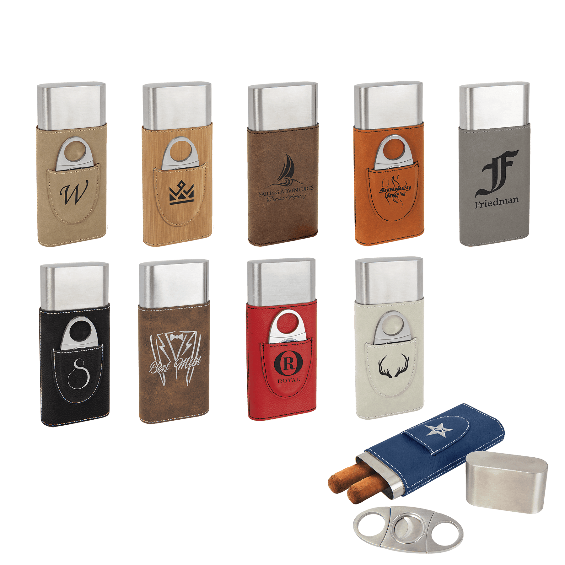Laserable Leatherette Cigar Case with Cutter Sample Set